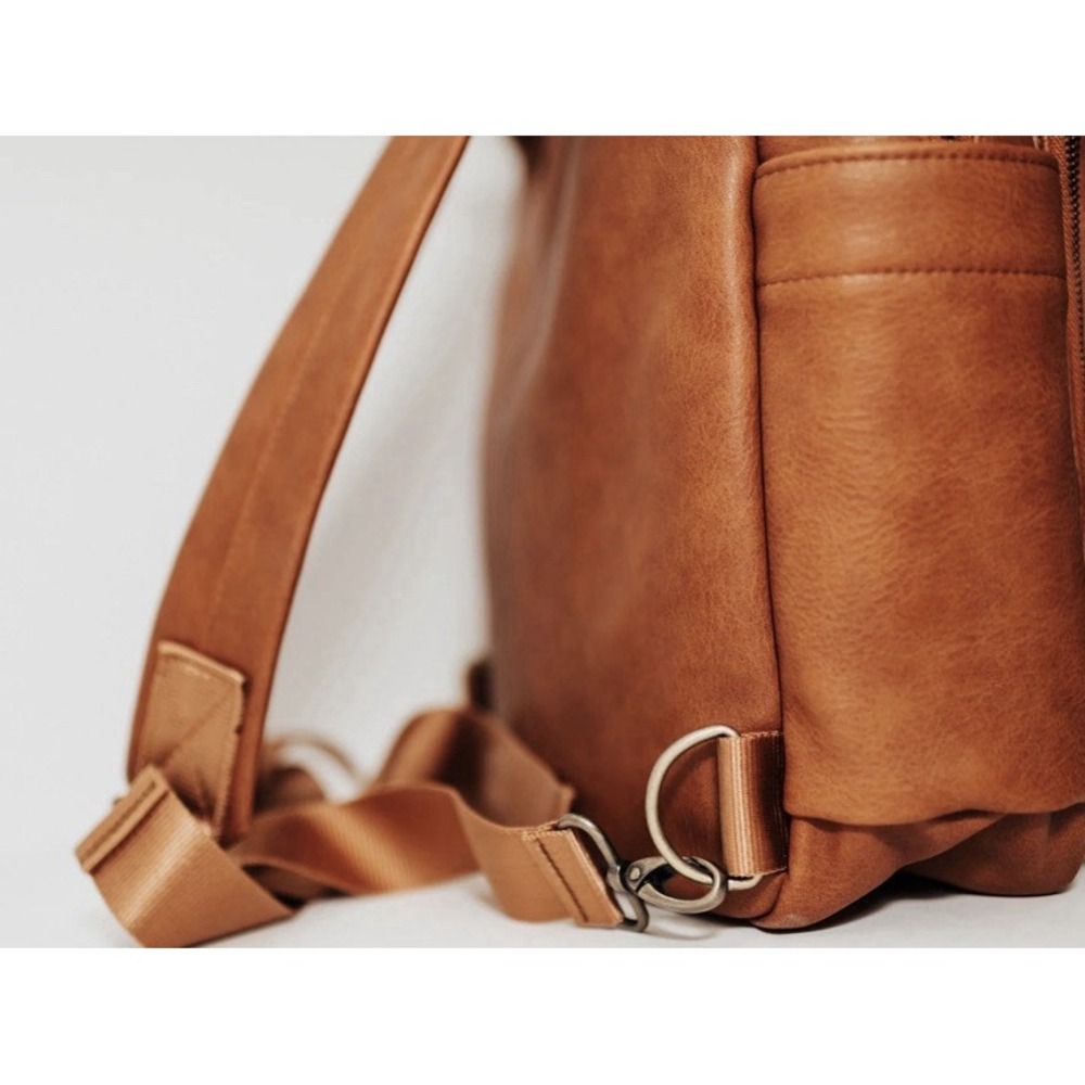 Kanga Pack Classic Camel Brown Vegan Leather Diaper Bag Backpack Convertible - Picture 5 of 11
